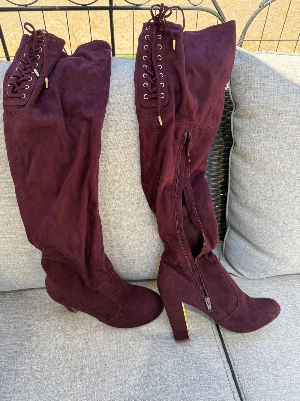 Material Girl Burgundy Over-the-Knee Lace-Up Heeled Boots